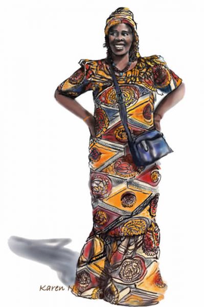 Trotse Senegal vrouw in prachtige kleurrijke kleding