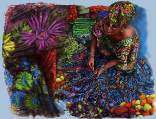 Senegal vrouw op markt die sieraden maakt