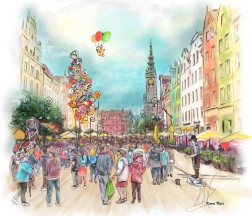 Gdansk, Polen. Hoofdstraat met ballonnen